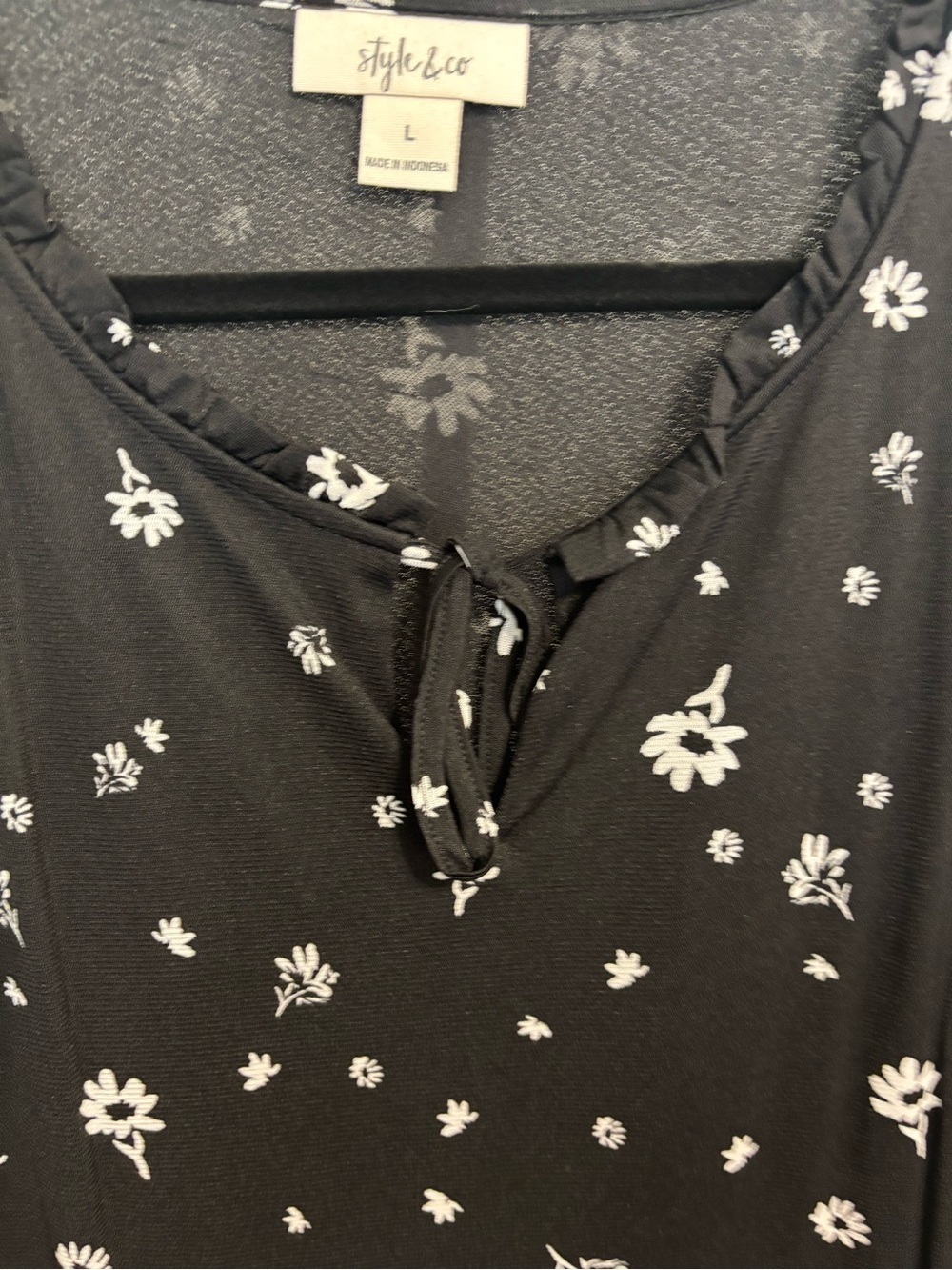 Style & Co Black Floral Shift Dress with White Floral Print 3/4 Sleeve Size L - Picture 6 of 6